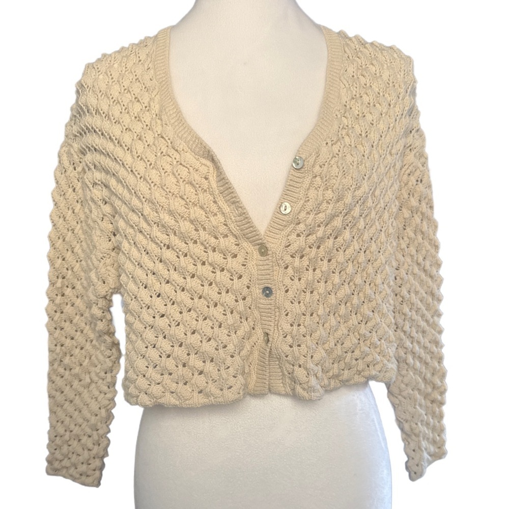 Zara Cream Chunky Knit Button-Front Cardigan
